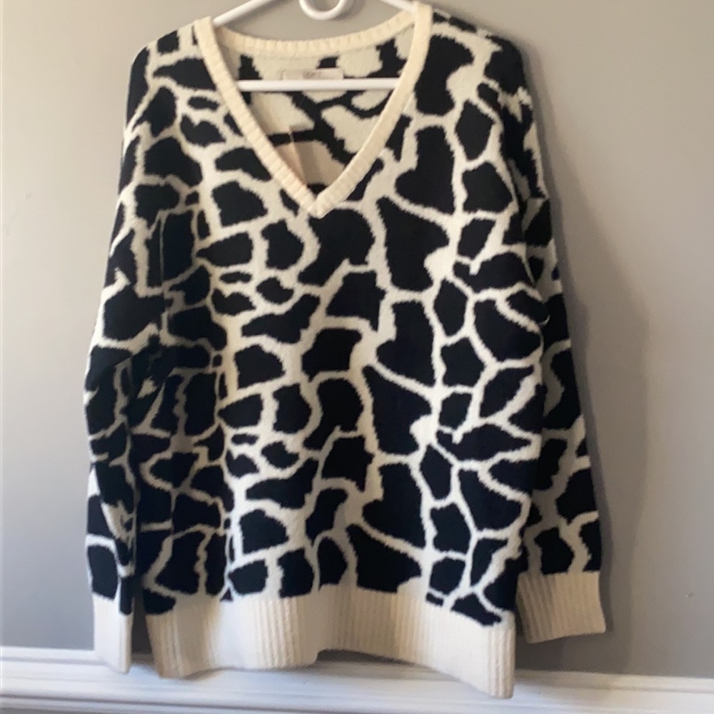 LOFT Plus Animal Spotted V-Neck Sweater